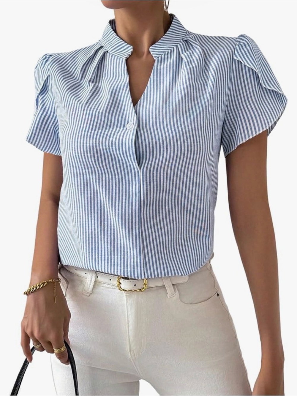 NWOT Blue Stripe Short Sleeve Women's Blouse